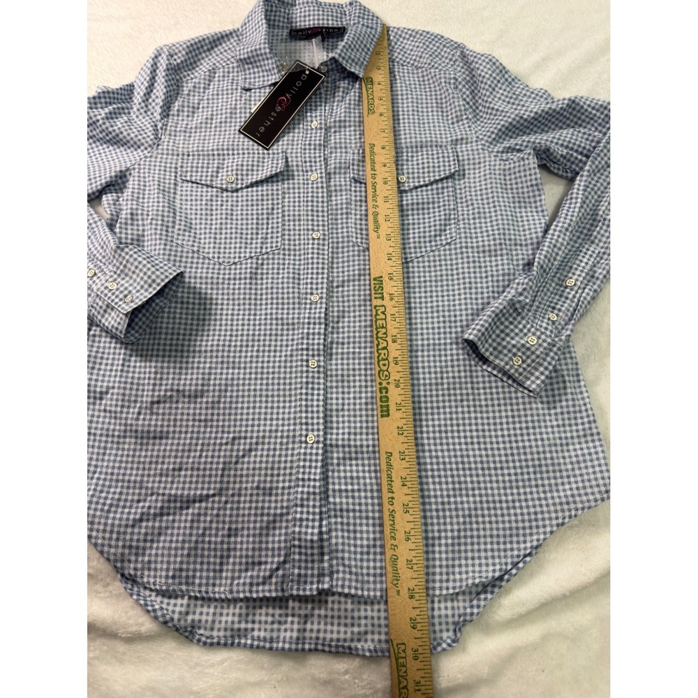 Polly & Esther Womens XL Gingham Button Down Shirt Blue White PW11005PMC NWT - Picture 7 of 9